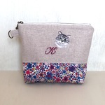 ねこの手刺繍の化粧ポーチ☆オーダー品