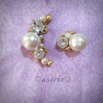 大粒コットンパールとキラキライヤーカフ&ピアス