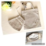 (改) 重ね付け🙆‍♀️  3点セット 😷🛍🔗 お出かけ リネン風マスク &  マスク用 可愛い ミニバッグ & バッグ用フック　ワンポイント刺繍 (ピンク)　不織布マスク 対応