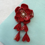 ひなまつりちりめん髪飾り　赤　ベビークリップ