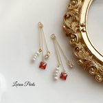 2pcs レッド☆淡水パール×ガラスチャーム