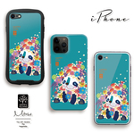 【ハッピー♡ iPhoneケース　『HAPPY time』パンダのトリトン☆】エメラルドグリーン　  側面・表面印刷ケース / 耐衝撃グリップケース / 強化ガラスケース　【送料無料】