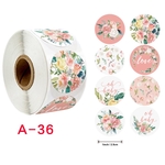 【A-36】サンキューシール 8柄入　1ロール　約500枚　フラワーシール　ギフトラッピングシール　ピンクハート