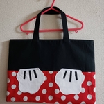 【現品 完成品】レッスンバッグ ポケット付 お稽古かばん 絵本バッグ 赤水玉×黒無地切替