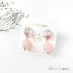 春のふんわりピンクレジン&マーブルドロップビーズ　ピアス/イヤリング