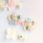天然石の花（ 春 ディープローズクォーツ シトリン フローライト アクアマリン ゴールド イヤリング ピアス サージカルステンレス サージカルステンレスピアス 樹脂ピアス ニッケルフリーイヤリング ）