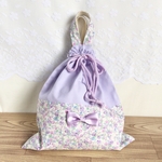 パープル　花柄　小花　薔薇　女児　お着替え袋　リボン　入園　入学　シンプル　体操服入れ　上品　通園グッズ　可能　女の子　キルティング　丈夫　サイズオーダー
