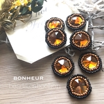 【送料無料】ラウンド  琥珀色  ビーズ  刺繍カボション  2pcs