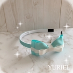 キッズカチューシャ　リボン　ティファニーブルー×白