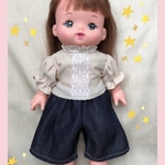 メルちゃん服　ブラウス　デニムガウチョ  セット