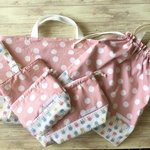 MARUGAO。さま専用ページ　　うさぎと水玉の通園通学5点セット　レッスンバッグ（ポケット付き）