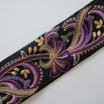 【1m】シルク刺繍リボン 【ブラック×パープル】