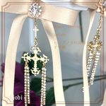 【現品限り】<再入荷無し>  ‎𓂃◌𓈒𓐍女神 ヒュプノスの耳飾り 𓂃 𓈒𓏸◌ピアス イヤリング アレルギー対応 ステンレス シルバー925 じゃらじゃら リボン 豪華 ビジュー ガラス ストーン 