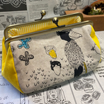 【受注製作】再販❹ホワイトハシビロコウ　×イエロー　がま口メイクポーチ 