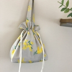 〈新作〉ミモザの巾着袋🌼シルバーグレー