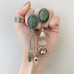 ❃◦○グリーンマーブル×シルバーフープクリアピアス/イヤリング＊P210215❃◦○