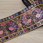 インド刺繍リボンᢂピーコック　パープル系/ブラックベース　インドリボン/刺繍リボン/刺繍/リボン/シルクリボン/トリム/ブレード/ジャガードリボン/レース/チュール/インド