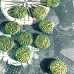 【4コセット】#czech beads#チェコビーズJIRI＊IVANA cat14㎜ stripe peridot green/bronze