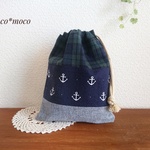 new■巾着２Ｌ ２３×２８cm【cotton＆linen⑥チェック】