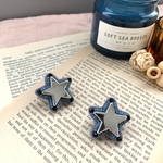 ビーズ刺繍＊スモーキーブルー・シルバーきらきらスターピアス☆