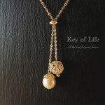 Key of Life▶︎簡単かぶるだけ♪上品 パール 透かし ラリエット/Y字ネックレス（ゴールド/チェーン70cm）人気