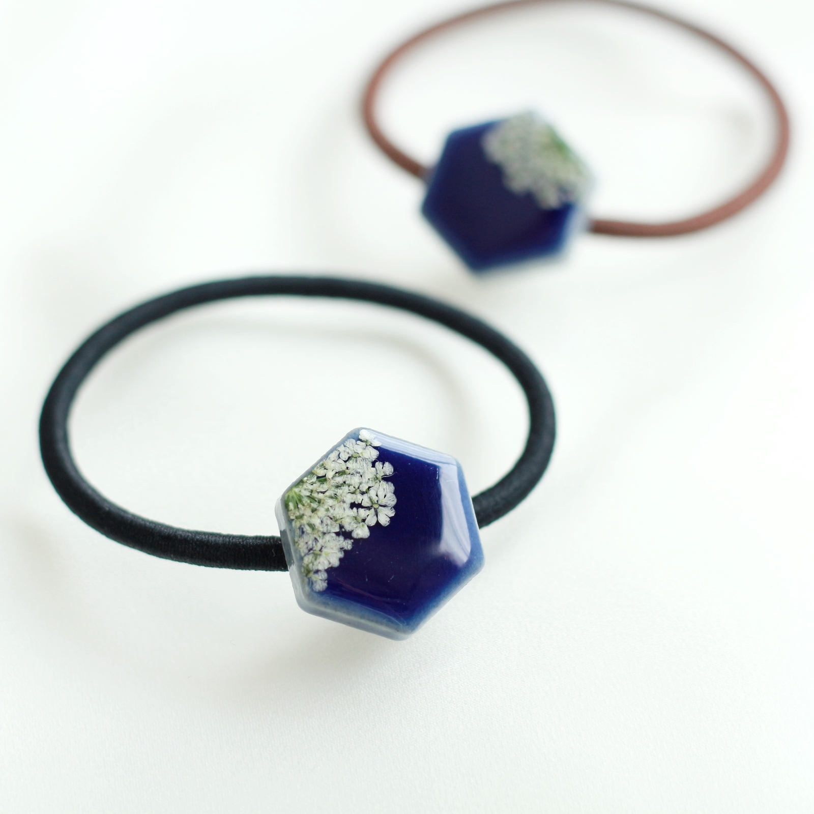 レジンヘアゴム ターコイズブルー 雪の結晶 お花 ブルー 冬 2 雪