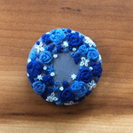 刺繍くるみボタン ブルーローズ（ヘアゴム/ブローチ）