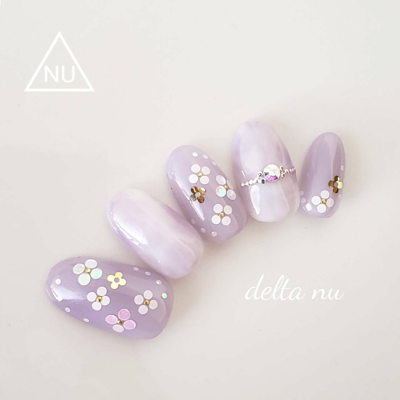 好きな形でオーダー♡ネイルチップC87 フラワー×リング ラベンダー