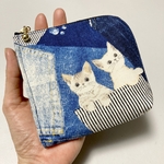 L字ファスナーミニ財布　＊ポケットにゃんこ - ブルー＊ 