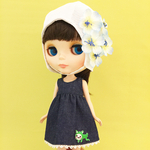 【ブライス】スイムキャップ（ホワイト・水色花）