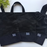 長く使える入学3点セット レッスンバッグ 上履き入れ 体操服袋 上質洗練ブラック迷彩×国産デニム  入園入学 男の子 図書バッグ シューズバッグ 体操着袋