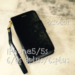 ★ブラック★選べるサイズ・カラー【iPhone5/5s/6/6s/6plus/6spulus対応】　手帳型ケース　ストラップ付き　送料無料