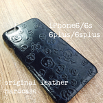 ★ネイビー★本革ケース　iPhone6/6s 6plus/6splus対応　ハードケース　9H強化ガラス・防塵カバー付き