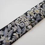 【1m】シルク刺繍リボン 【ブラック×ライトブルー】