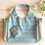 再販★ナイロンエコバッグ　ストライプ(   ブルー×ライトグレー) Lサイズ