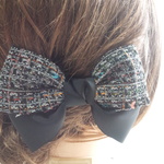 ツイード×グログランリボンのヘアクリップ