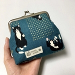 ガマ口財布 / がま口ポーチ 　＊ハチワレ猫 - アッシュブルー＊ 