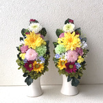 プリザーブドフラワーの仏花☆高さ22cm菊黄色白色ピンク仏花 一対 お供えお悔み