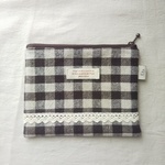 ぺたんこ＊フラットポーチ ブラウンチェック