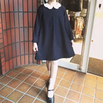 130㎝　ネイビー×オフ　卒園式　入学式　お花襟ワンピース　