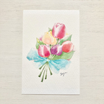 🌷透明水彩画「チューリップの花束」イラストポストカード２枚セット　花　フラワー　春🌷