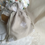 【刺繍入リネン巾着バッグ】