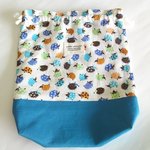 巾着　２８×２２　はりねずみ×ブルー　名前タグ付き