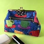 ポップなコーヒーカップ柄 化粧ポーチ プチギフト など ファスナーポケット マチ付き 可愛い がま口ポーチ