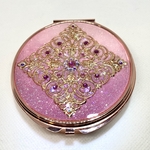透かしパーツの鏡付きピルケースGrande KUSUMI pink