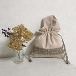 ワンハンドル　インド刺繍ピンクベージュニット巾着BAG B