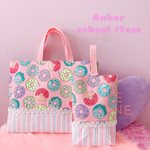ゆめかわ ポップ ‪\♡︎/︎ ドーナツ レインボー スイーツ レッスンバッグ 上履き入れ セット 入園 入学 キルティング グリーン 人気 かわいい 女の子 子供 子供用 低学年 高学年 大きめ
