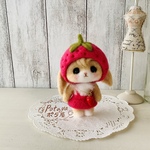 苺帽子のタレ耳うさぎちゃん ☆　ハンドメイド　羊毛フェルト ホーランドロップ　ハンドメイド 姫系  たれ耳うさぎ