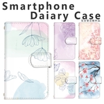 【f-331◎】受注制作 水彩 線画 花柄 蝶 桜 スマホケース 手帳型 スマホカバー