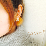 コットンパールとビジューのミンクファーキャッチピアス